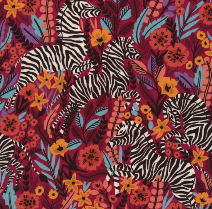 44"- 45" - Zebras | Frolicking Zebras - Red