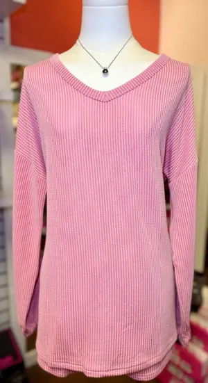 Aapparella Corduroy Pink V-Neck Top