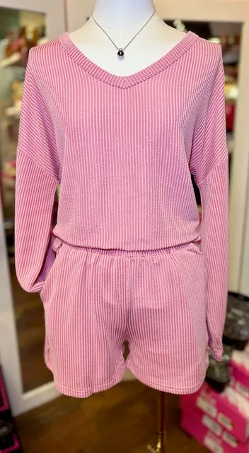 Aapparella Corduroy Pink V-Neck Top