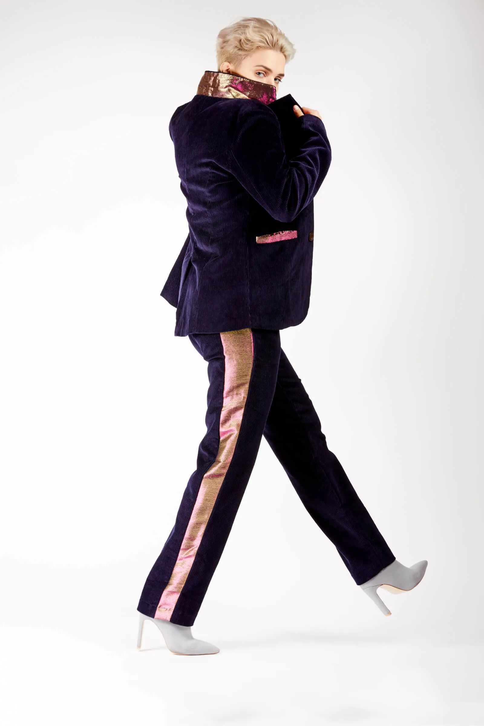 Adrian Schachter Navy Corduroy Suit Jacket