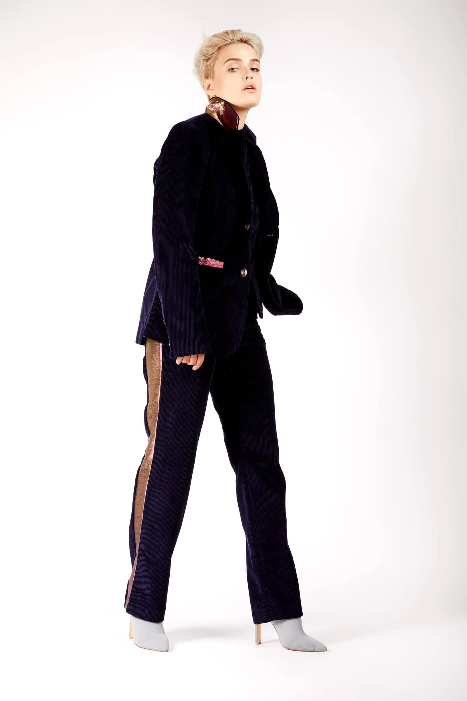Adrian Schachter Navy Corduroy Suit Jacket