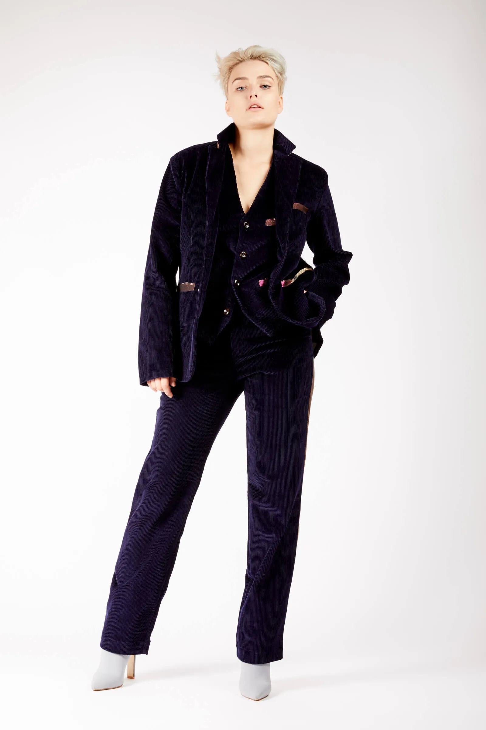 Adrian Schachter Navy Corduroy Suit Waistcoat