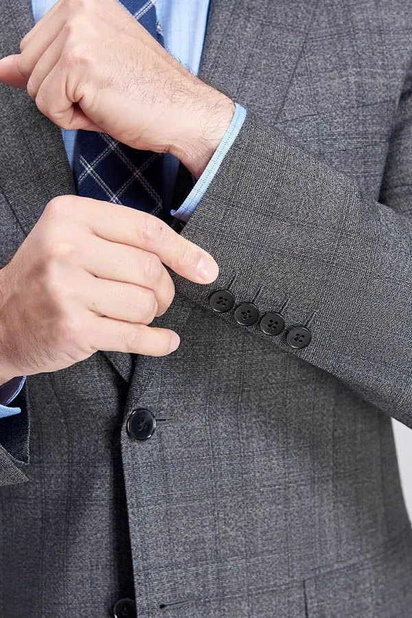 Advanced Grey Plaid Mens Suits for Business Peak Lapel Bespoke Suits for Men Sale