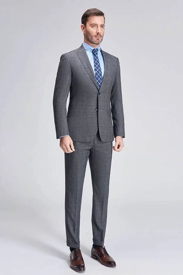Advanced Grey Plaid Mens Suits for Business Peak Lapel Bespoke Suits for Men Sale