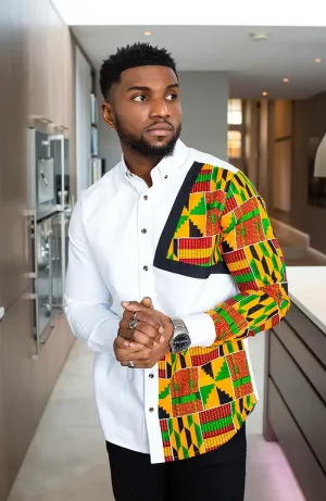 African Shirts for Men | Mens African Shirt - Skinny Fit White Button Down Oxford Shirt - KENDRICK