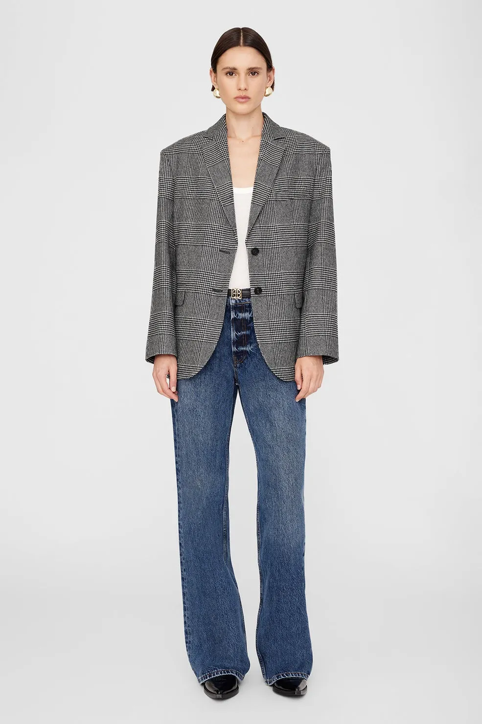 Anine Bing Quinn Blazer in Black/Grey Plaid Multi