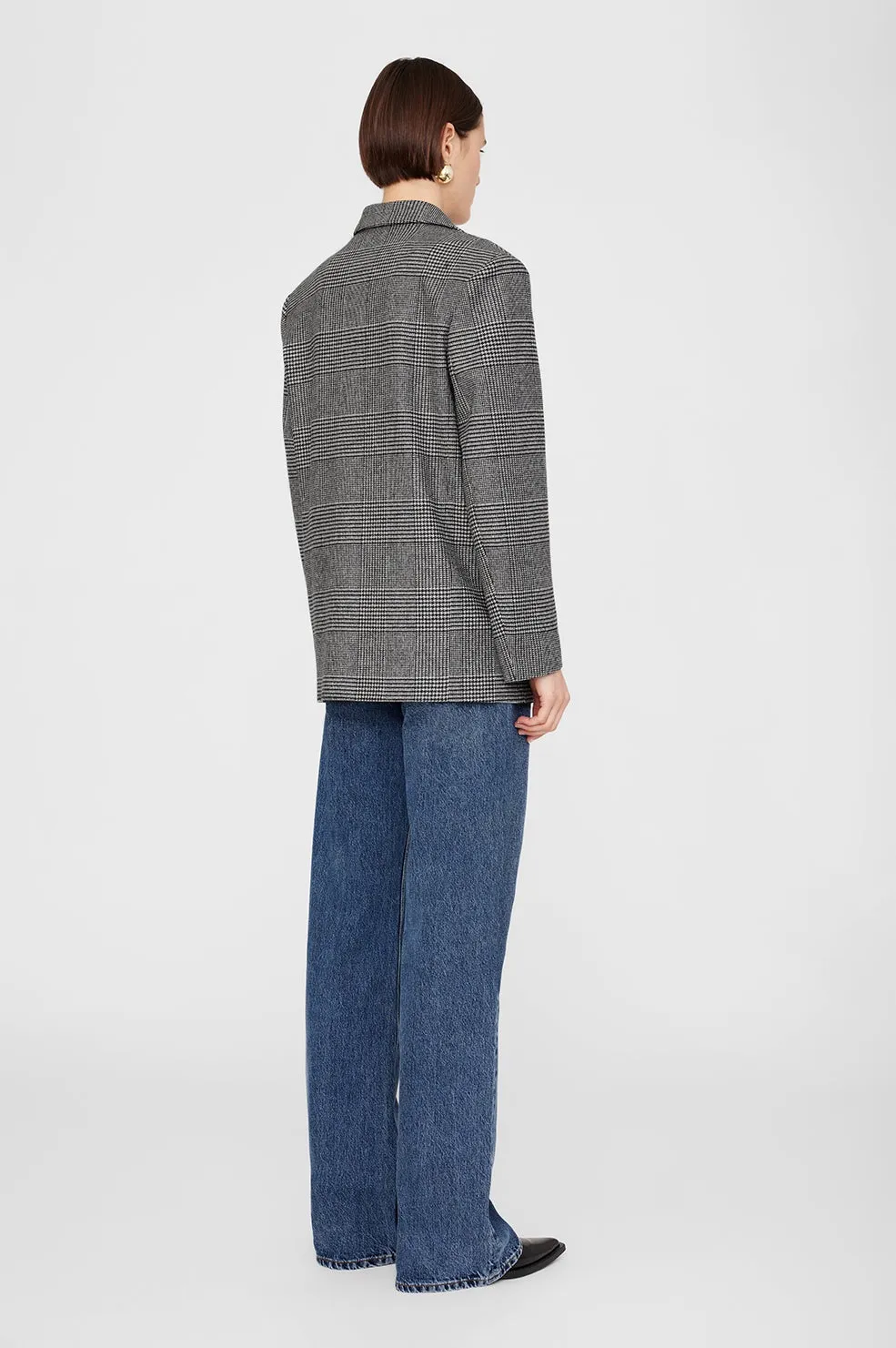 Anine Bing Quinn Blazer in Black/Grey Plaid Multi