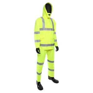 ANSI Type R Class 3 Three-Piece Rainsuit, Reflective, Polyester and Polyurethane Coated, 4033