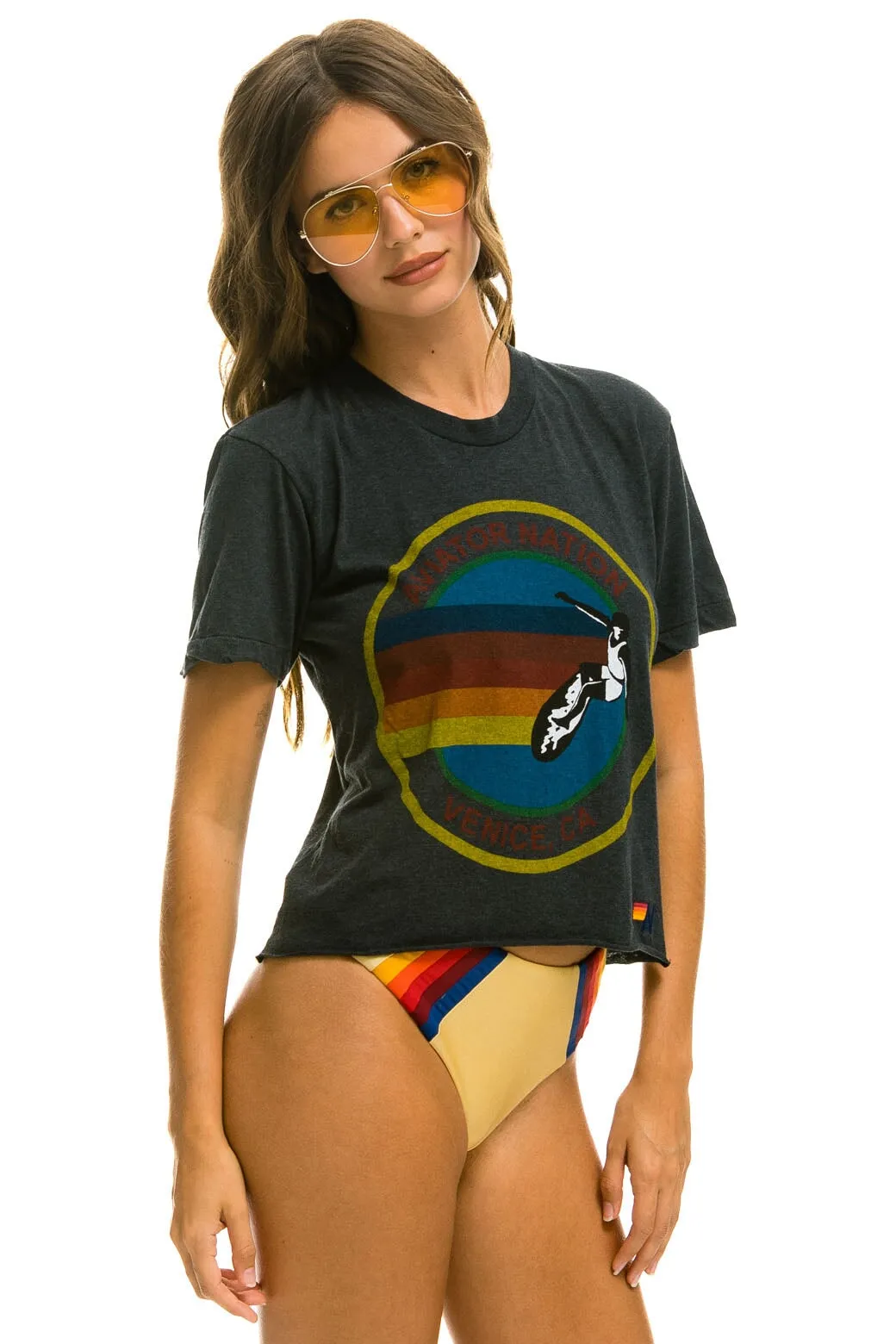 AVIATOR NATION HAIGHT ASHBURY BOYFRIEND TEE - CHARCOAL
