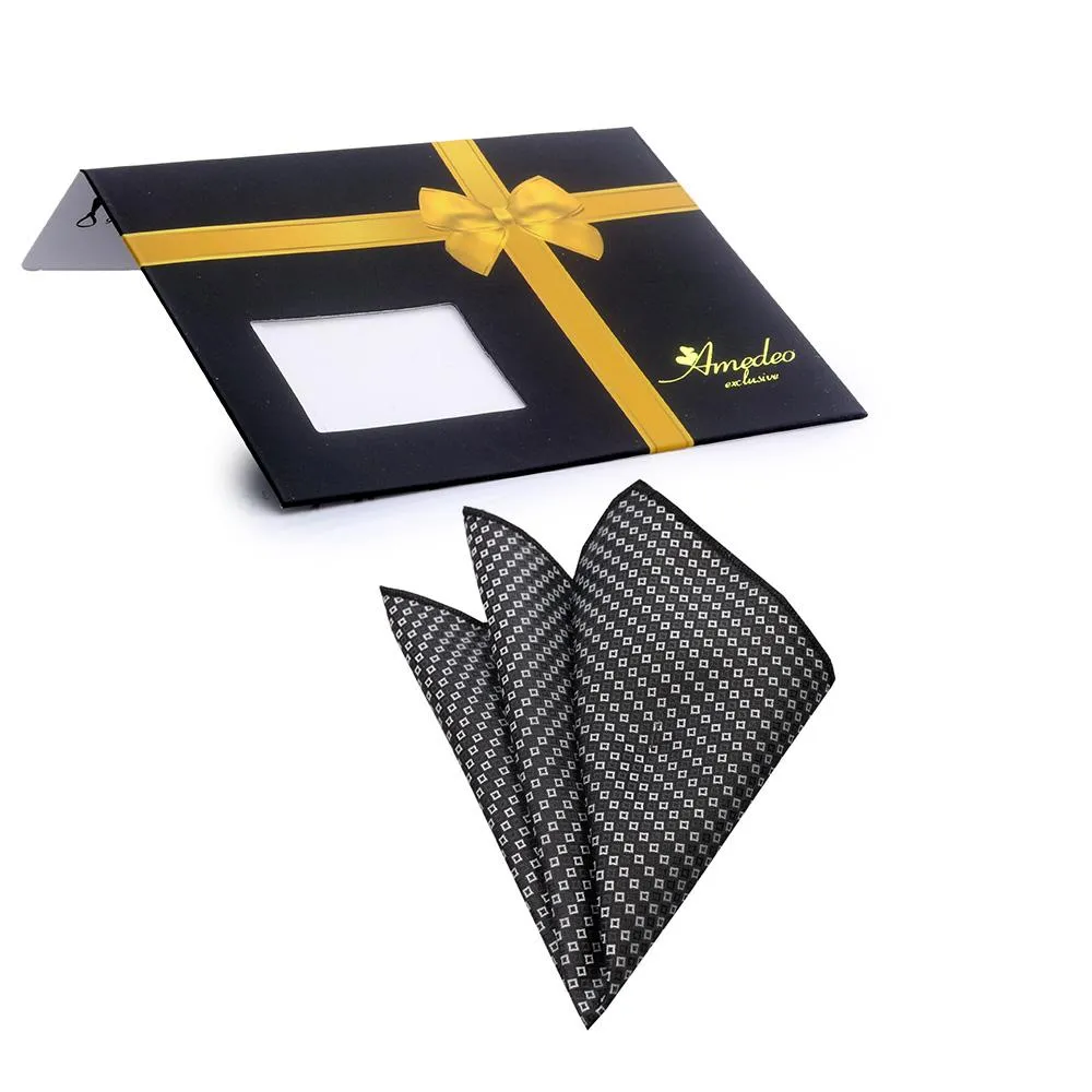 Black White Snowflakes Mens Pocket Square - Premium Silk Handkerchiefs for Suits