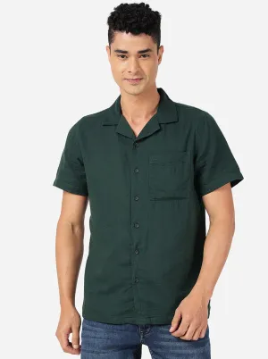 Bottle Green Solid Slim Fit Casual Shirt | JadeBlue
