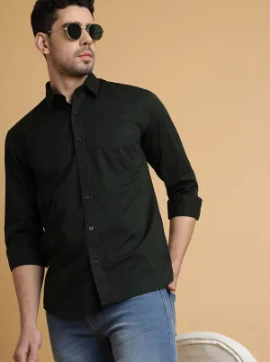 Bottle Green Solid Slim Fit Semi Casual Shirt | JadeBlue
