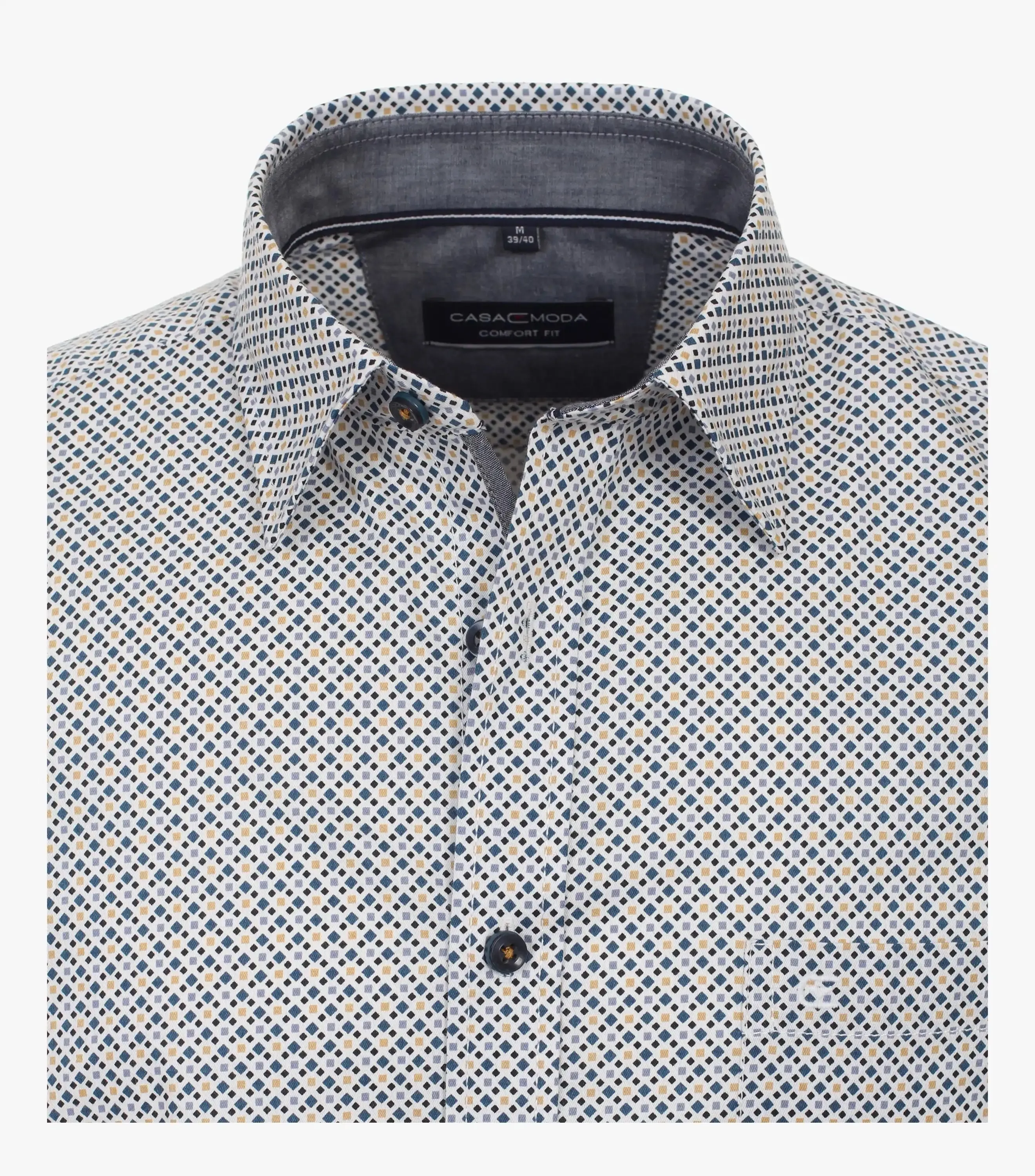 Casa Moda Men's Long Sleeve Patterned Shirt Comfort Fit Blue/Yellow