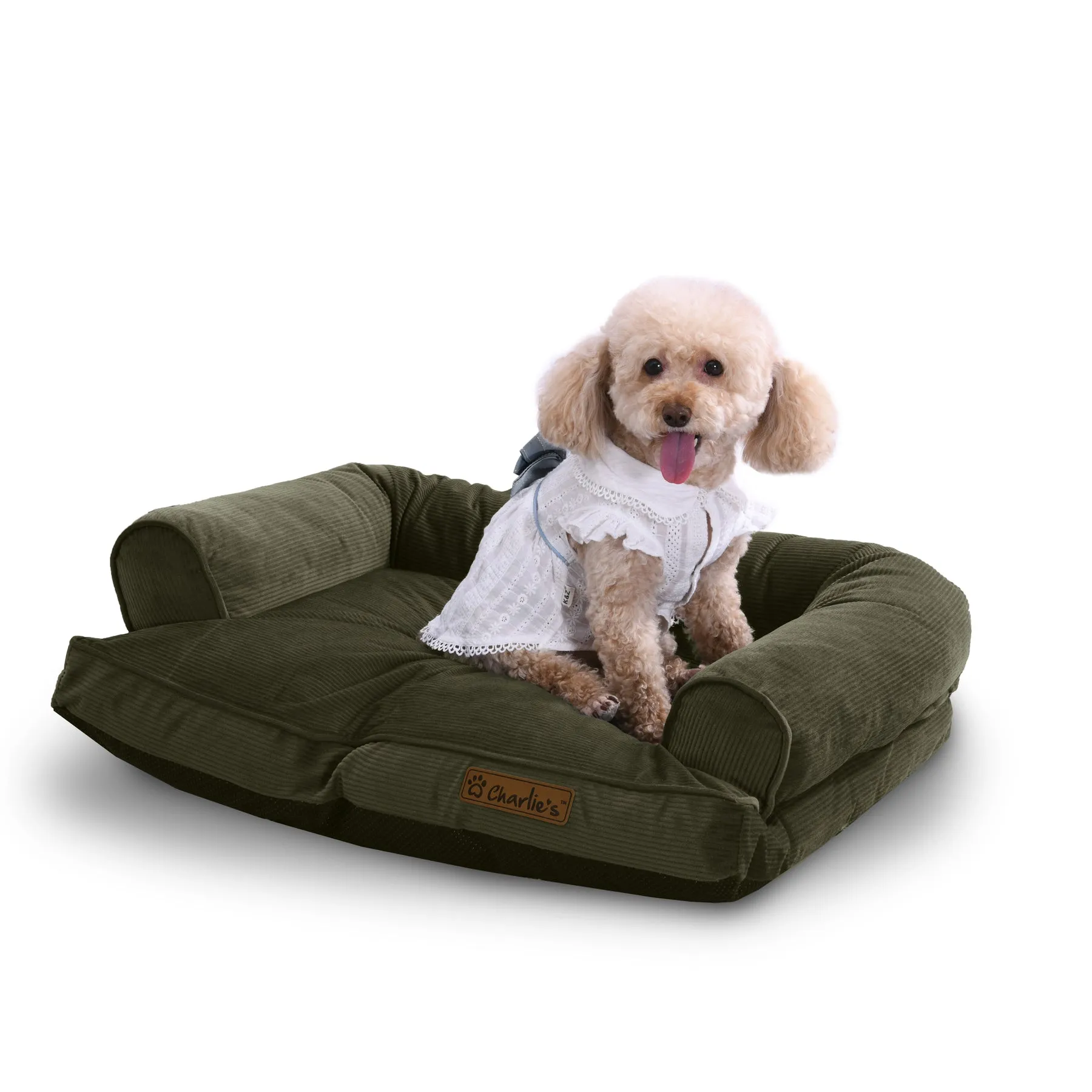 Charlie's Corduroy Dog Sofa Bed Green Medium