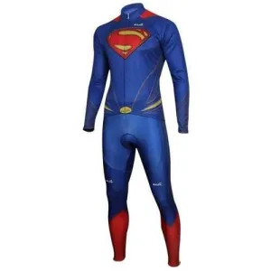 Close-Fitting Stand Collar Superman Costume Long Sleeve Men's Cycling Suit (Jacket Pants) - Blue M