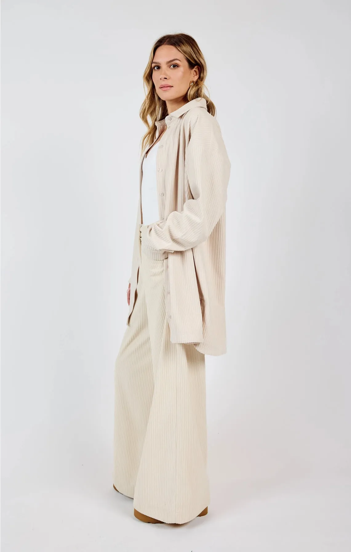Corduroy Shirt Dress {Ivory}