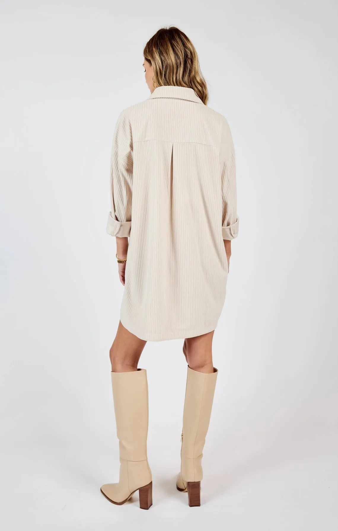 Corduroy Shirt Dress {Ivory}