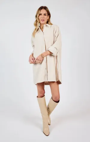 Corduroy Shirt Dress {Ivory}