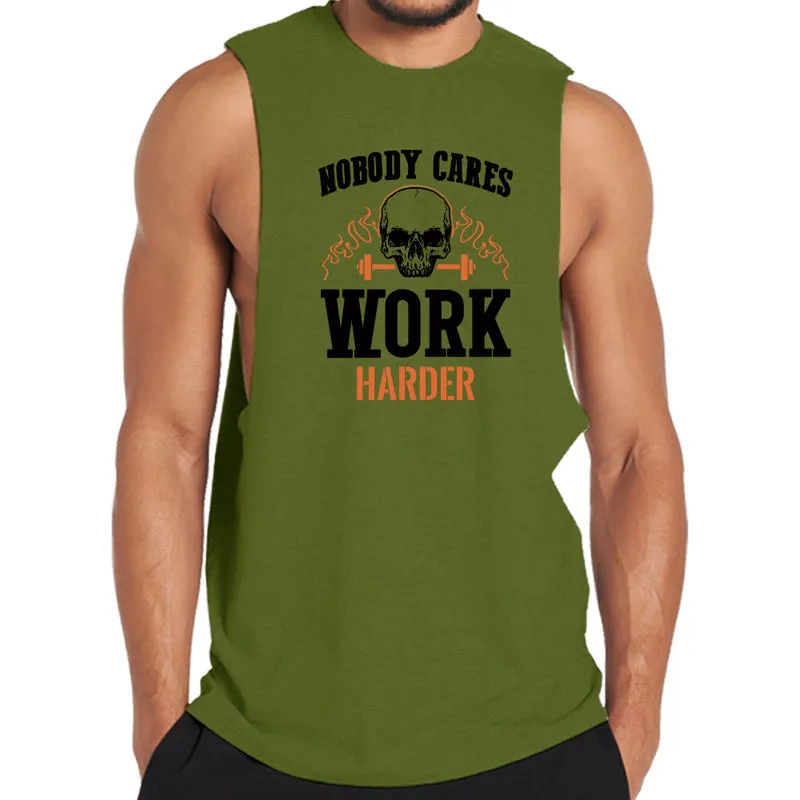 Cotton Skull Work Harder Men's Tank Top
