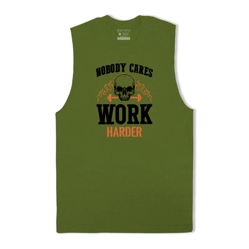 Cotton Skull Work Harder Men's Tank Top