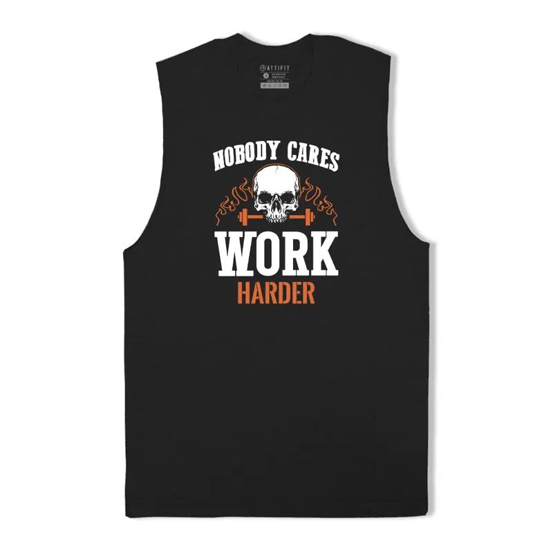 Cotton Skull Work Harder Men's Tank Top