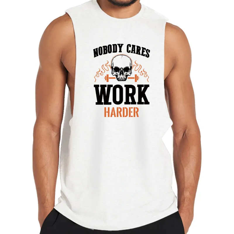 Cotton Skull Work Harder Men's Tank Top