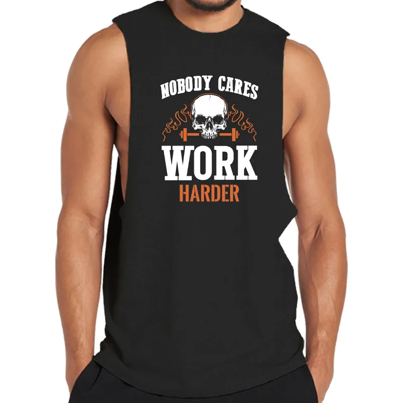 Cotton Skull Work Harder Men's Tank Top