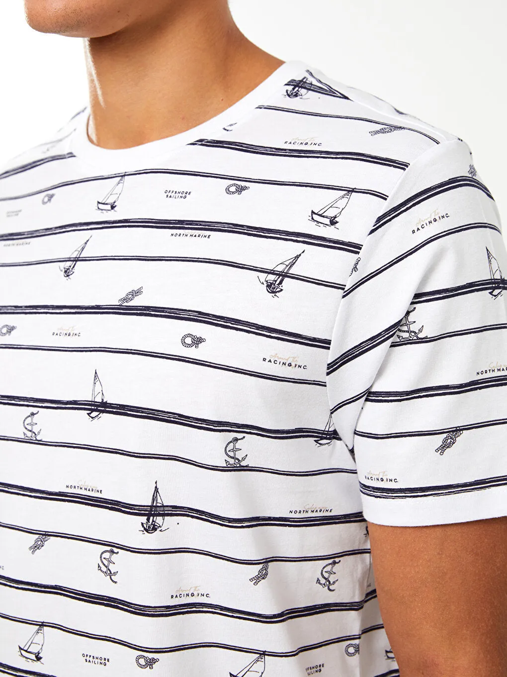 Crew Neck Short Sleeve Patterned Combed Cotton Men's T-Shirt