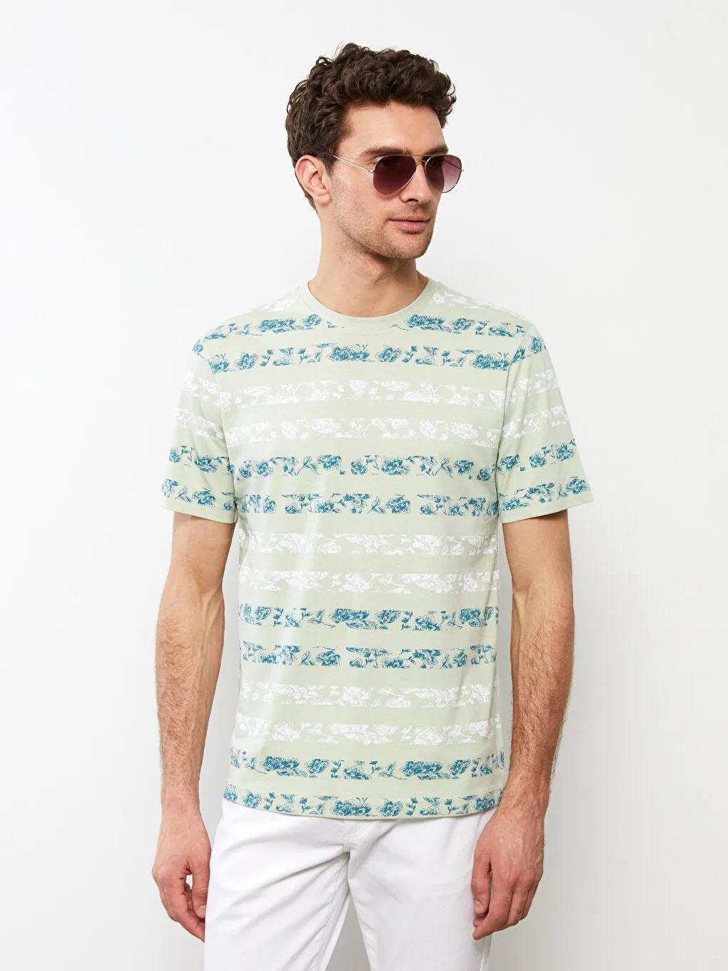 Crew Neck Short Sleeve Patterned Combed Cotton Men's T-Shirt