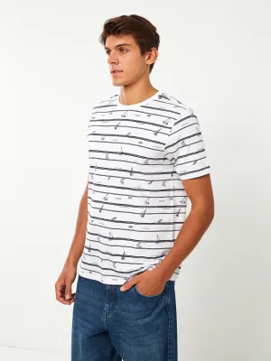 Crew Neck Short Sleeve Patterned Combed Cotton Men's T-Shirt