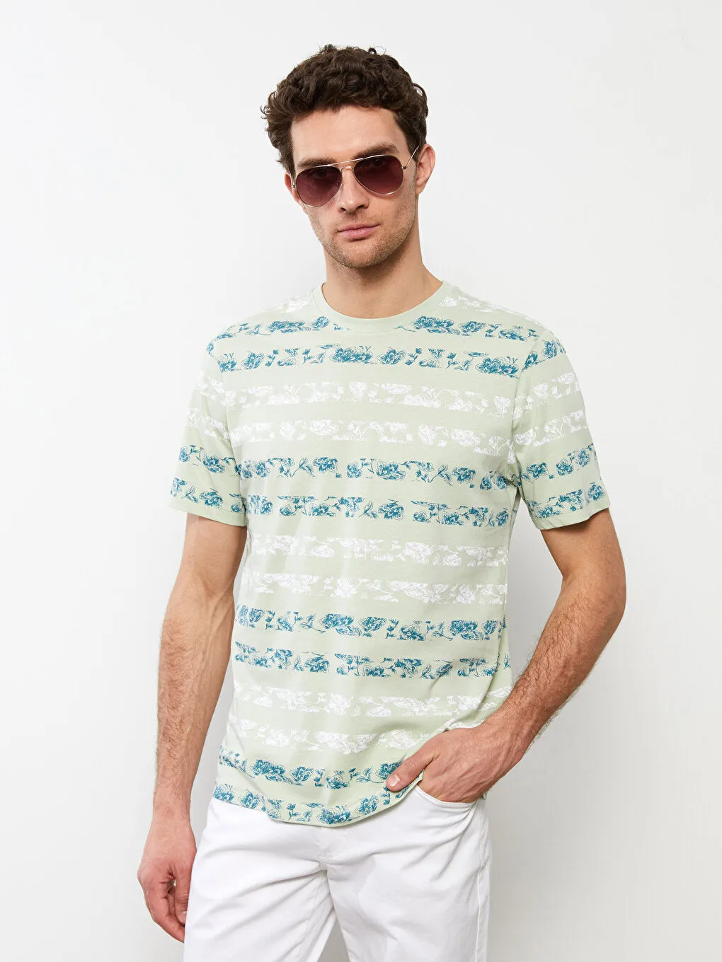Crew Neck Short Sleeve Patterned Combed Cotton Men's T-Shirt