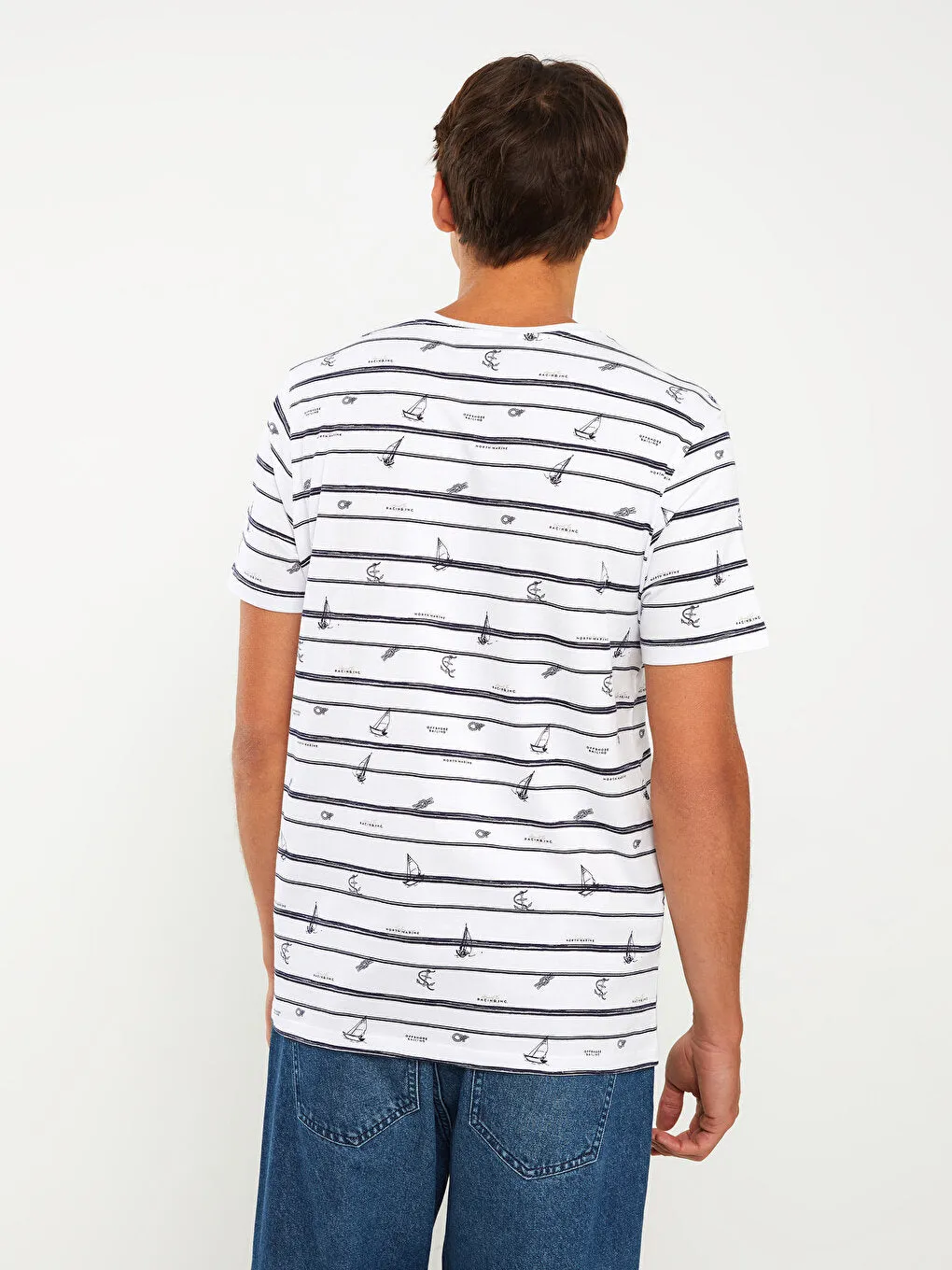 Crew Neck Short Sleeve Patterned Combed Cotton Men's T-Shirt