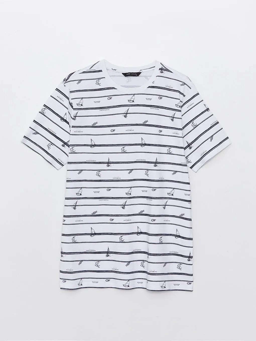 Crew Neck Short Sleeve Patterned Combed Cotton Men's T-Shirt