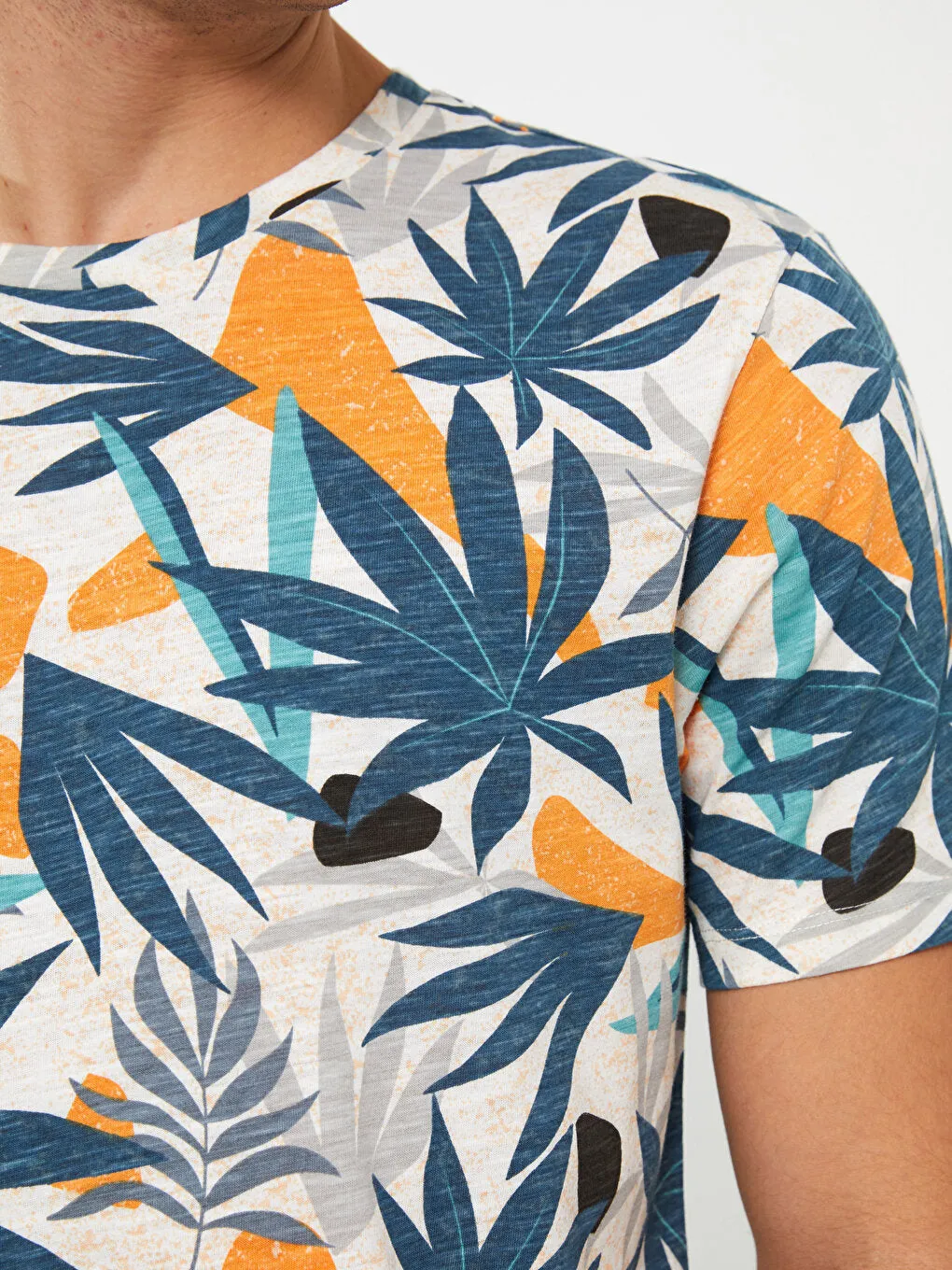 Crew Neck Short Sleeve Patterned Combed Cotton Men's T-Shirt