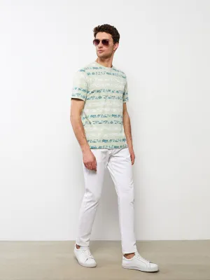 Crew Neck Short Sleeve Patterned Combed Cotton Men's T-Shirt
