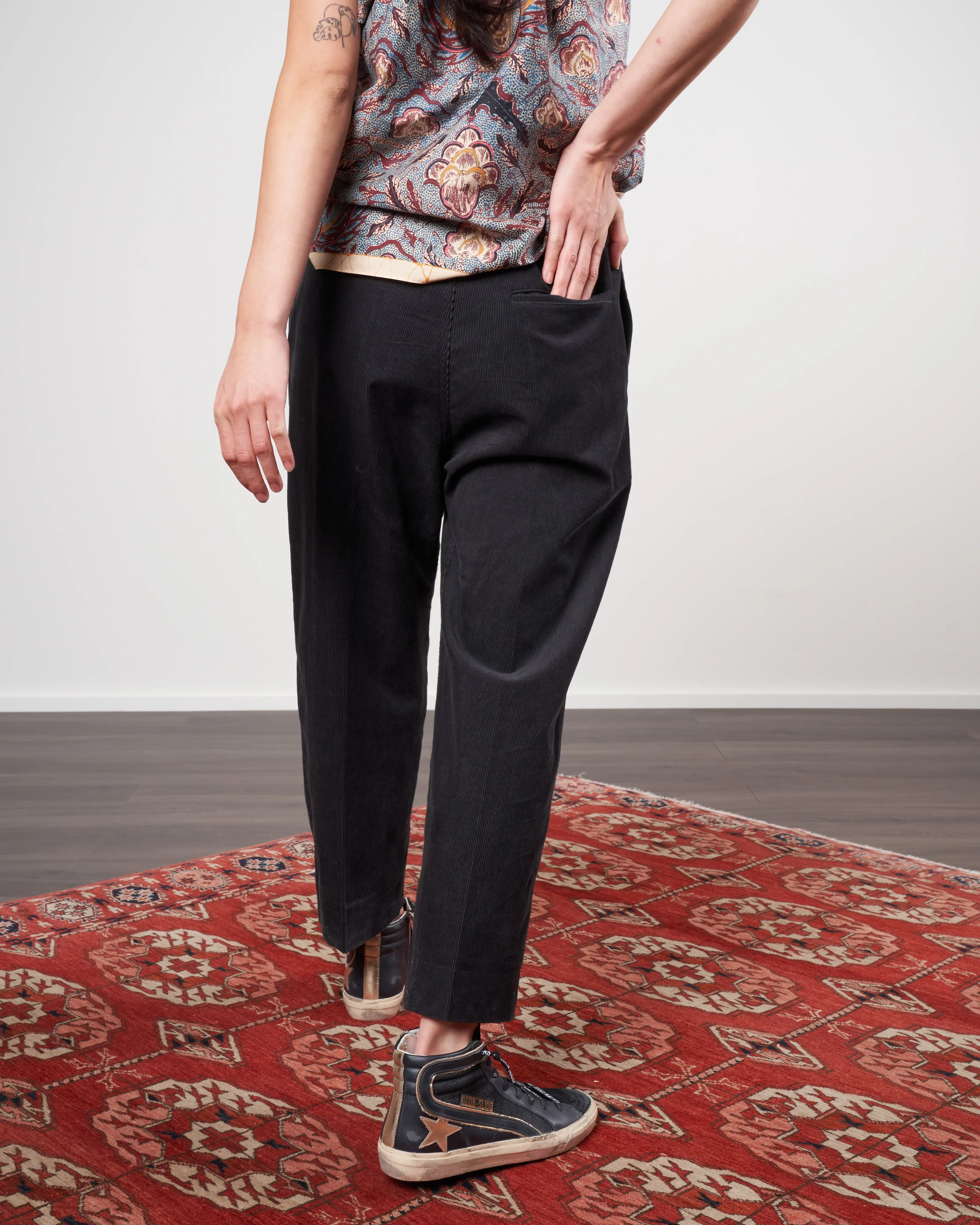 drawstring corduroy pant - slate