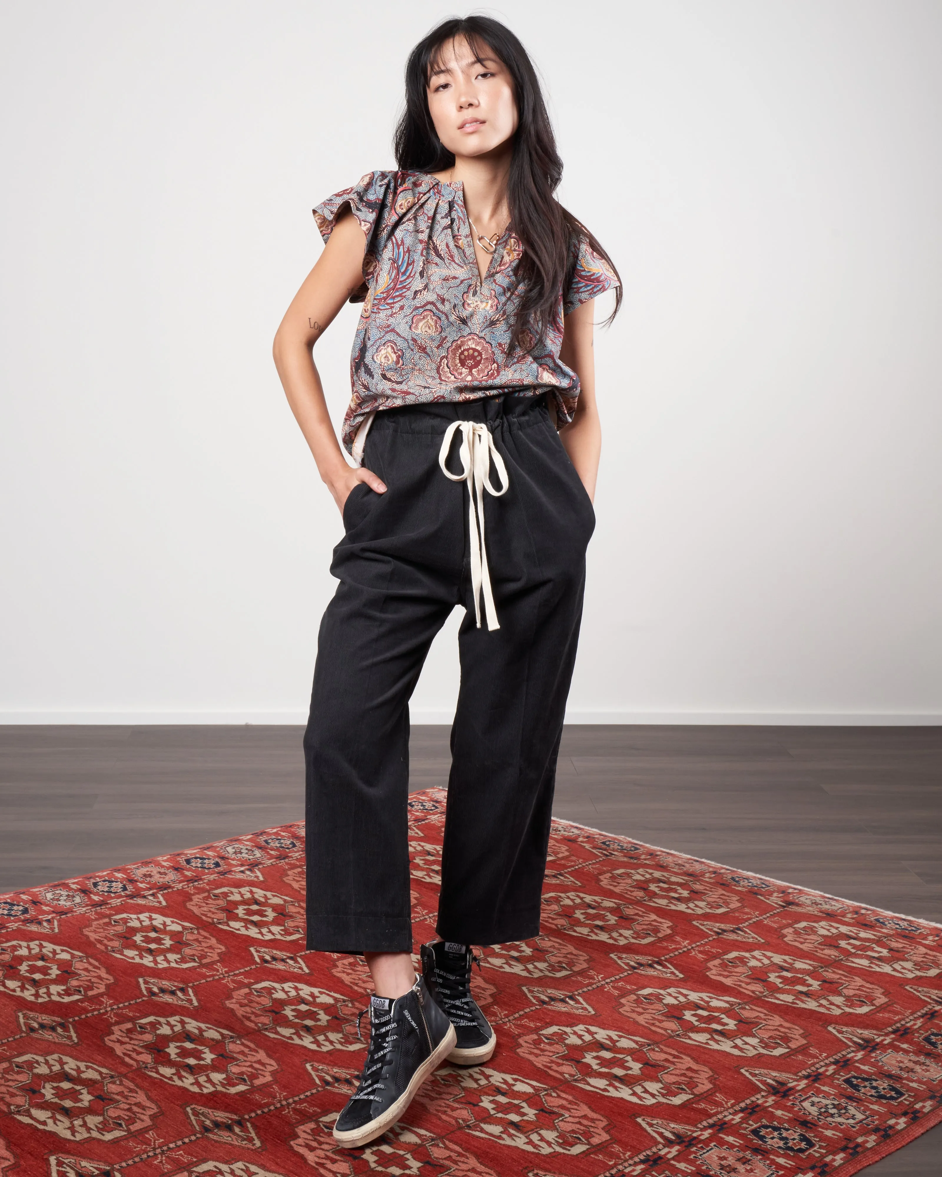 drawstring corduroy pant - slate