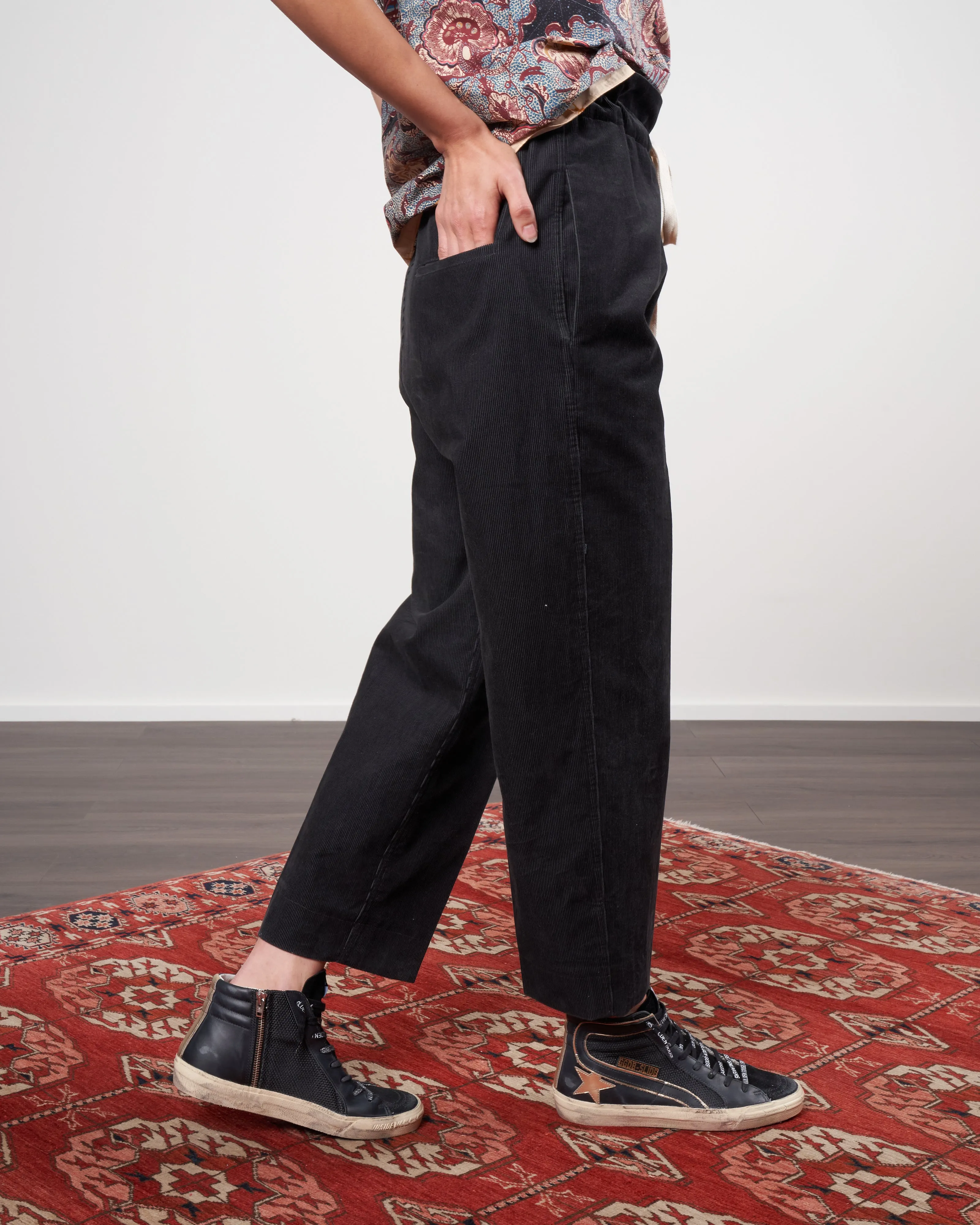 drawstring corduroy pant - slate