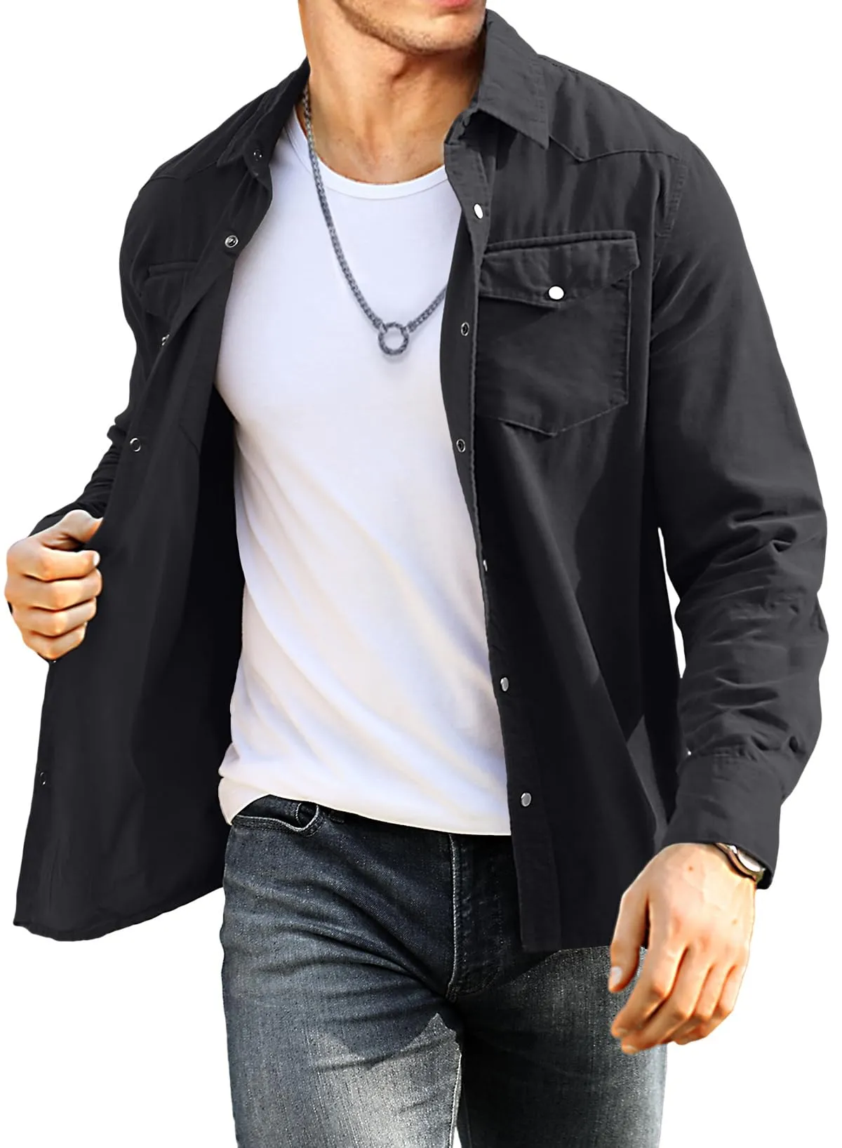 JMIERR Mens Cotton Corduroy Shirt Casual Button Down Long Sleeve Shirt with Flap Pockets