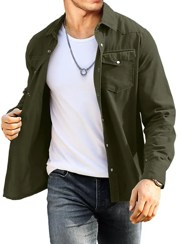 JMIERR Mens Cotton Corduroy Shirt Casual Button Down Long Sleeve Shirt with Flap Pockets