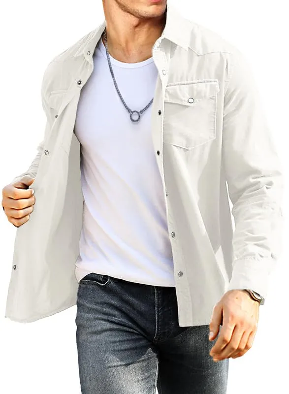 JMIERR Mens Cotton Corduroy Shirt Casual Button Down Long Sleeve Shirt with Flap Pockets