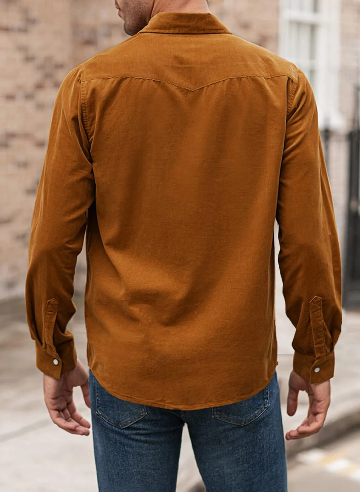 JMIERR Mens Cotton Corduroy Shirt Casual Button Down Long Sleeve Shirt with Flap Pockets
