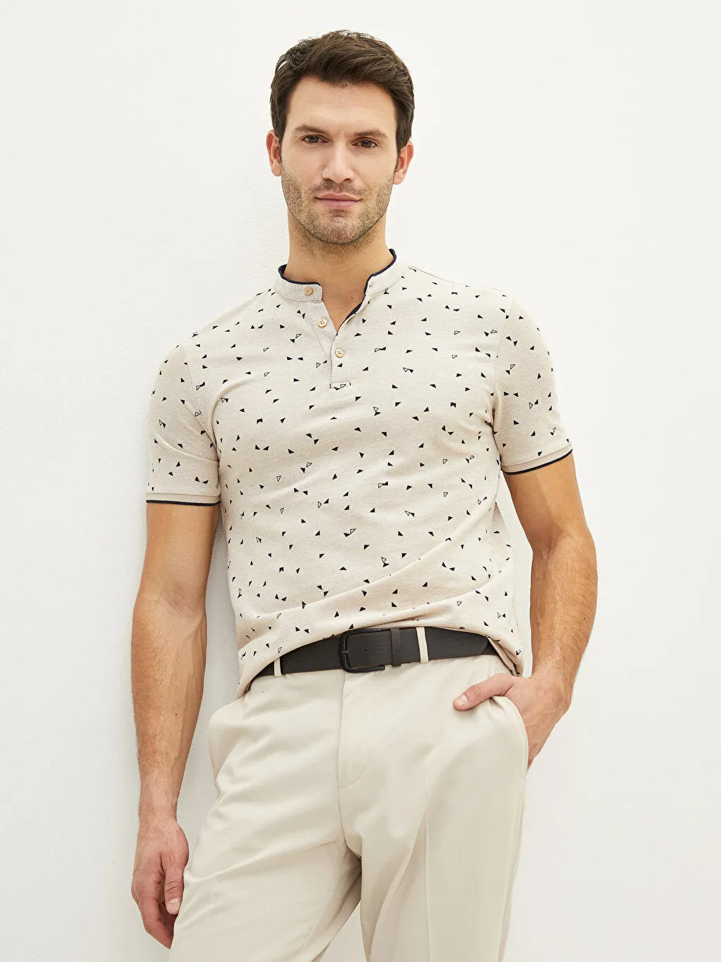 Judge Collar Short Sleeve Patterned Pique Men's T-Shirt