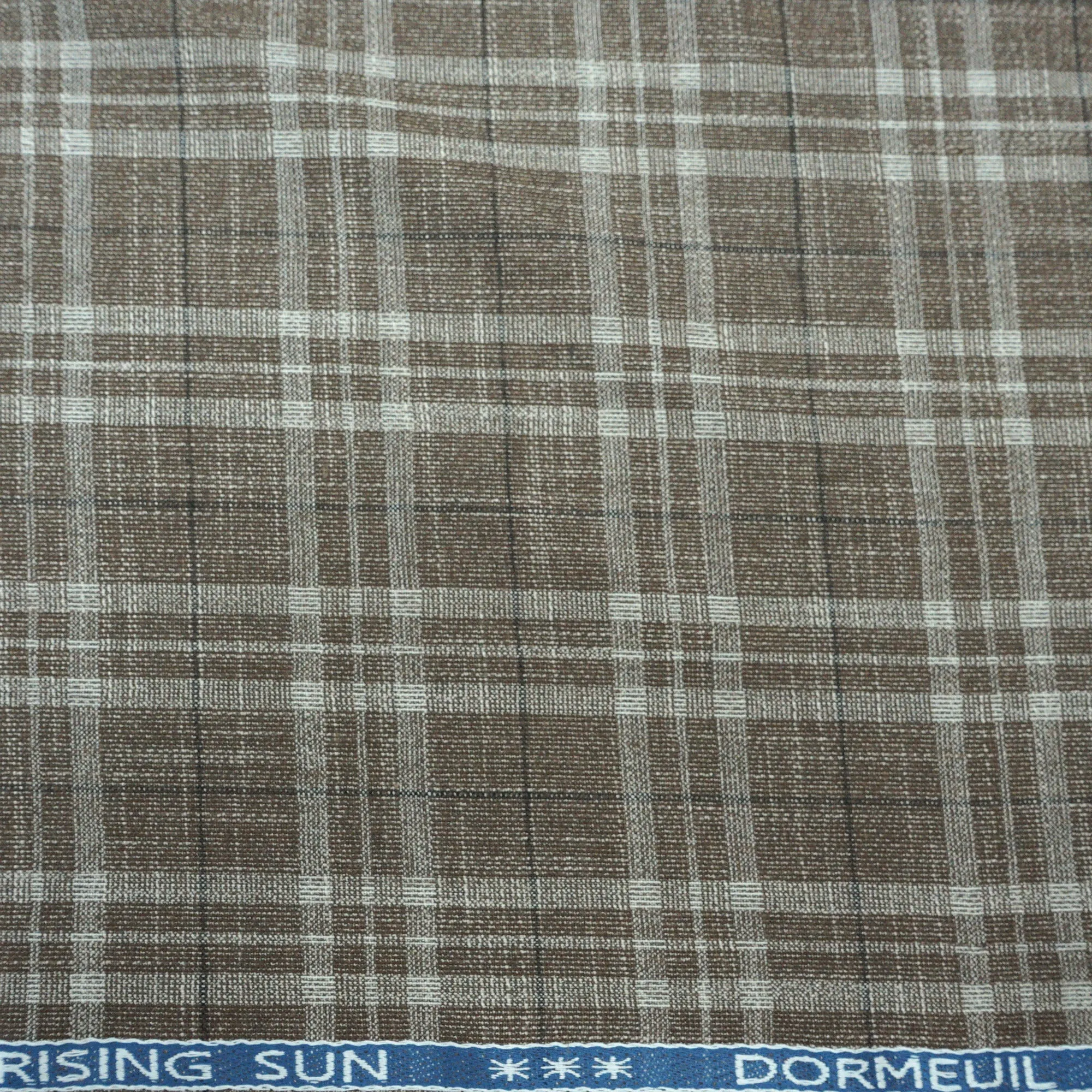 Light Brown And White Lines Plaid Dormeuil Rising Sun Fabric