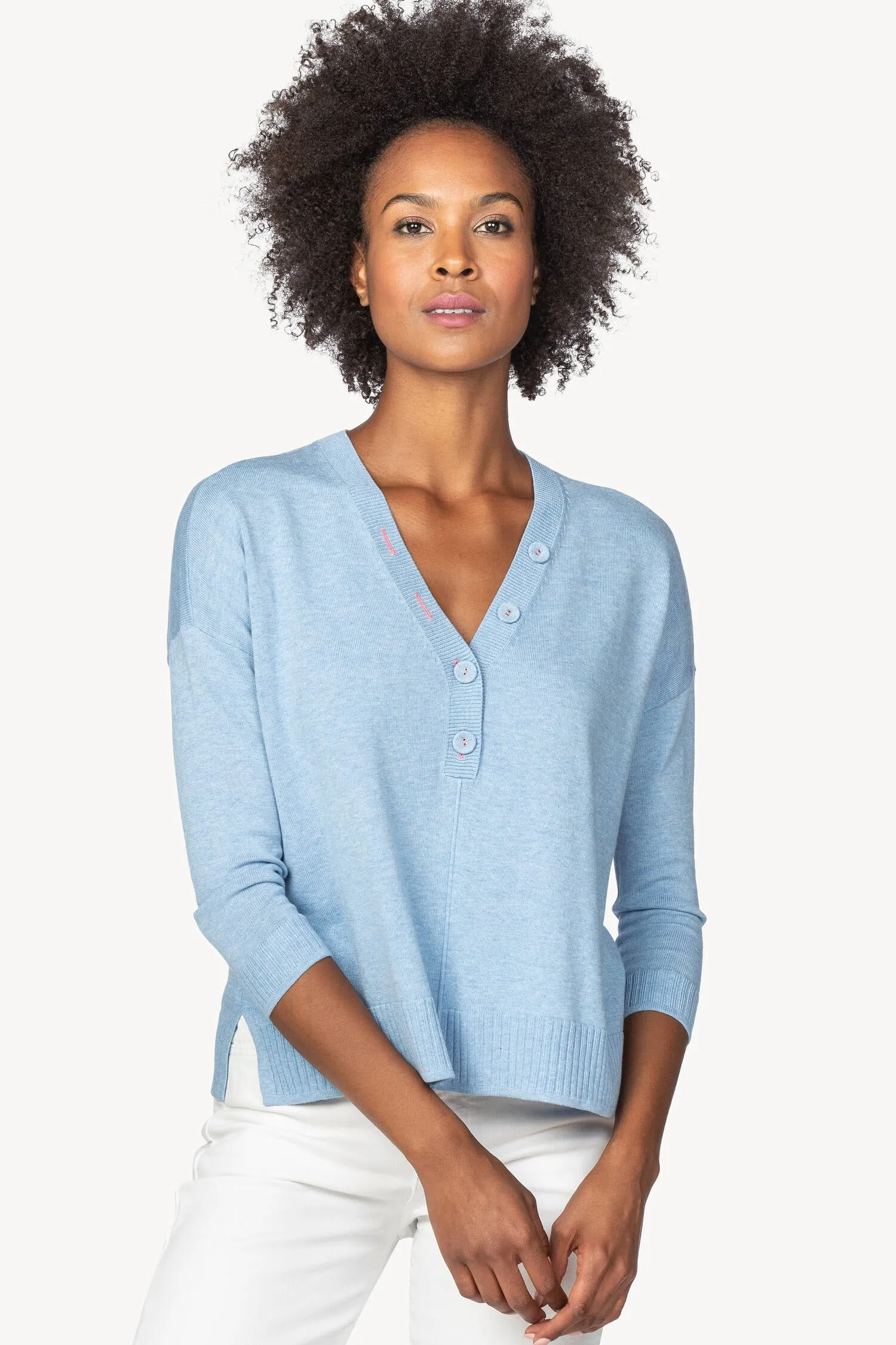LILLA P OVERSIZED HENLEY SWEATER