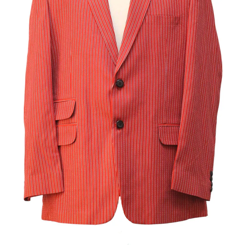 Mens Blazer Red Striped Cotton 2 Button Dress Formal Suit Jacket Wedding Sport Coat 44R