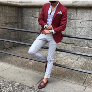 Men's Burgundy Fashion 2 Piece Suit Up To 6XL