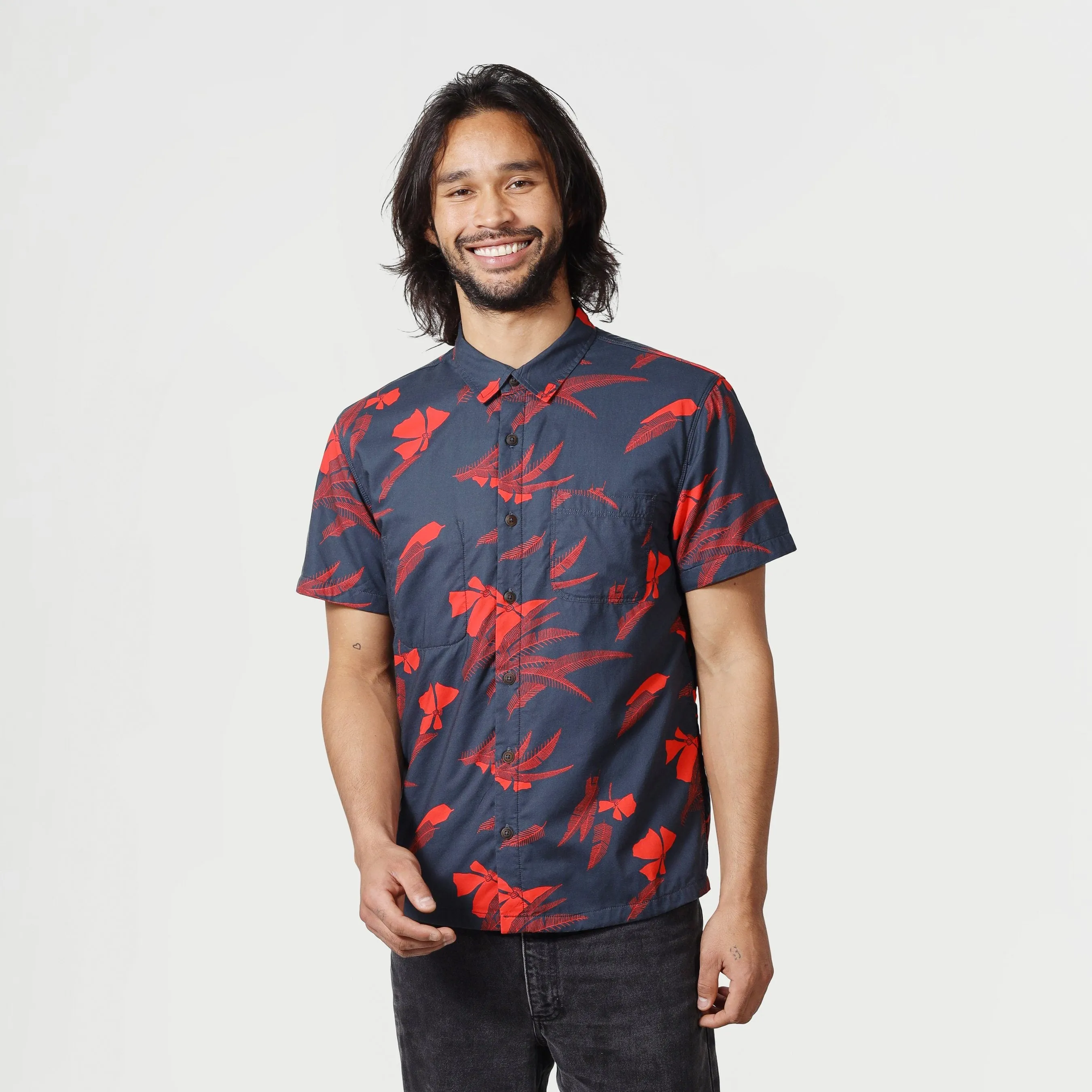 Men’s High Water Shirt - Vintage Floral, Washed Navy