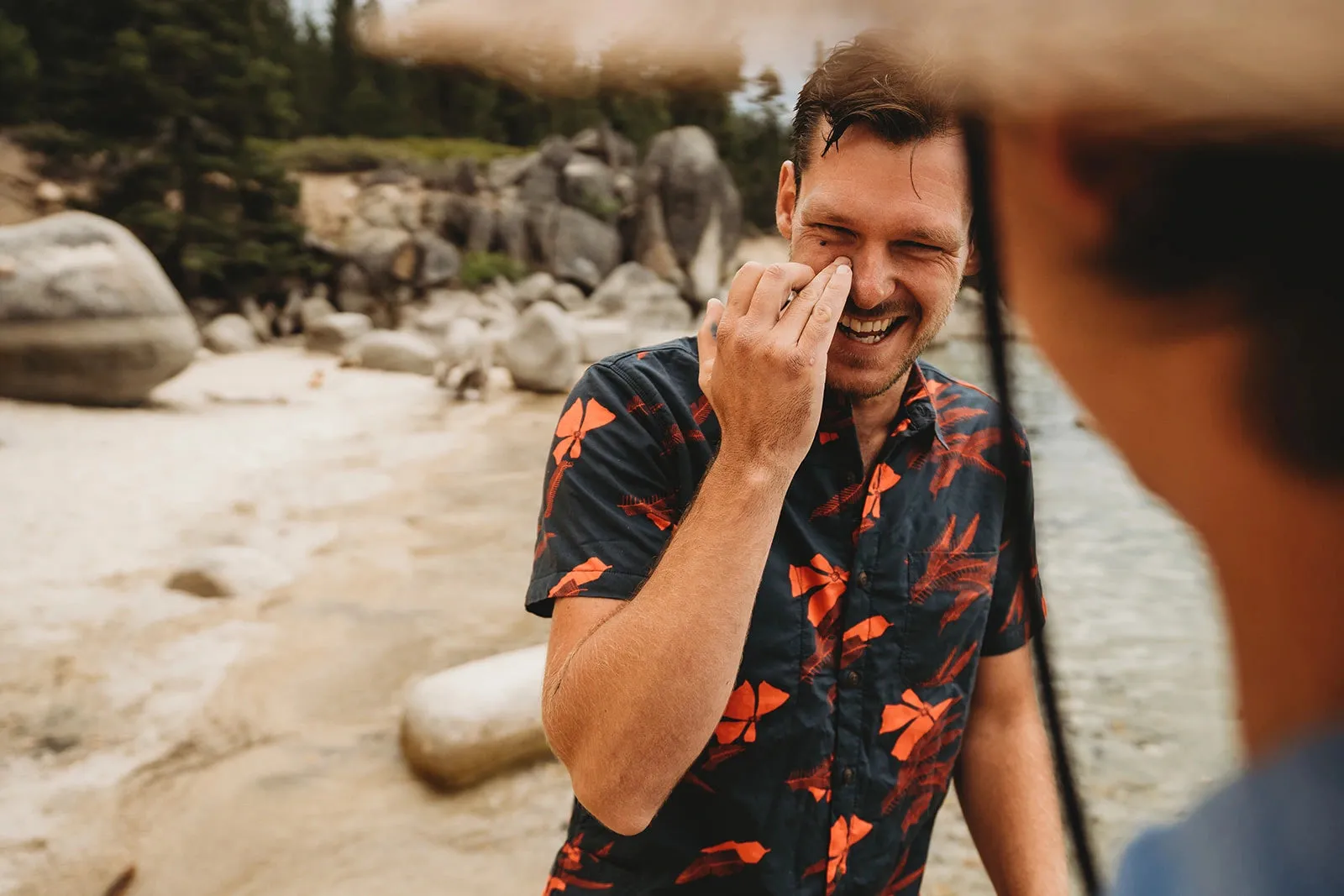 Men’s High Water Shirt - Vintage Floral, Washed Navy
