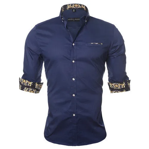 Men's Shirt Dress Fashion Mens Shirts Casual Style Long Sleeve Solid Cotton Slim Fit Dress Male Shirts N780